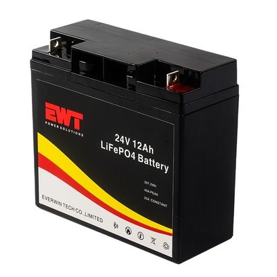 24V 12AH VRLA Lifepo4 Batterie à cycle profond Lithium Fer Phosphate Batterie courant de décharge maximal 10A Continu Le rapport de charge 0.2C