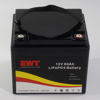 Logo personnalisé 12V 60AH LiFePo4 Boîte de stockage de batterie boîte métallique pour la lumière LED 4000 cycles de travail