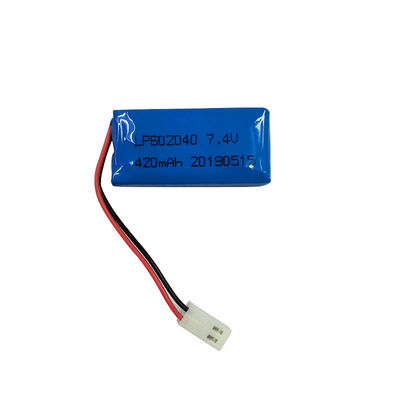 LP602040 7.4V 420MAH batterie polymère au lithium avec courant de charge de 0,2C et PCM inclus