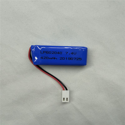 LP602040 7.4V 420mAh batterie au lithium polymère avec des caractéristiques de sécurité sur la protection contre la décharge -20°C à 45°C