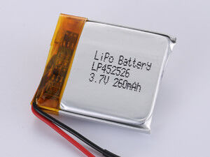 3.7V LP452526 260MAH Batterie polymère Li-ion à longue durée de vie Densité d'énergie 150-200 Wh/kg Température de décharge -20°C à 60°C