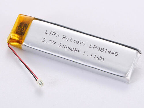 LP481449 3.7V 300MAH JST Connecteur de décharge LiPo de haute capacité pour des applications professionnelles -20 à 45 degrés Celsius