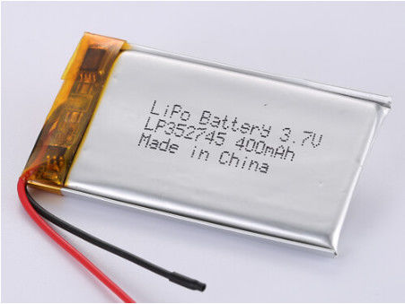 Batterie au lithium polymère certifiée UN38.3 LP352745 3.7V 400MAH pour une charge rapide de 2 heures et une décharge prolongée de 4-6 heures