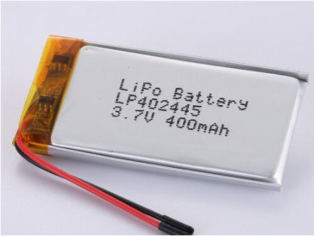 LP402445 3,7V 400MAH Piles de polymère de lithium en Pvc transparent et en papier d'argent avec des fils de 50 mm Fil rouge et fil noir Oxydes de lithium-cobalt