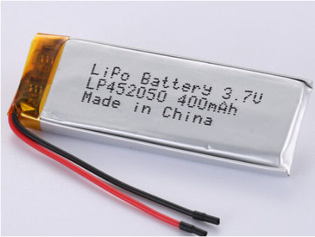 Foil d'argent et PVC transparent LP452050 3.7V 400MAH 50 mm Fil rouge polymère Li-ion cellule rechargeable